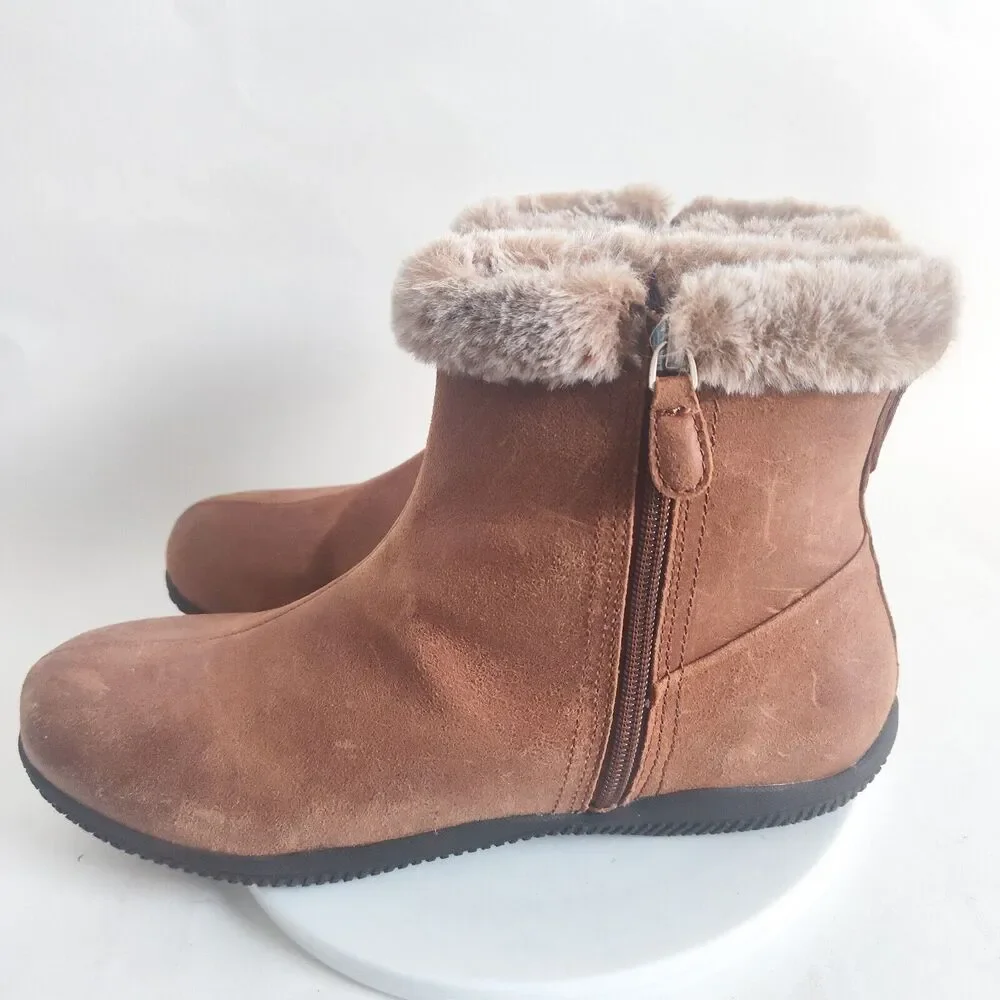 SoftWalk Helena Tan Leather Bootie Winter Boots Shoes 9 M‎ Faux Fur Lined Warm